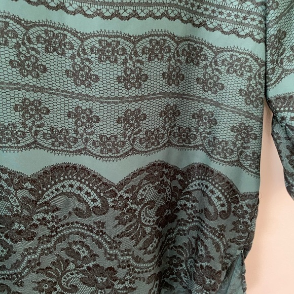 Zara Basic Green & Lace Print Top XS - Picture 5 of 5